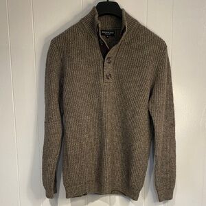 Immagini Italian Wool Blend Button Collar Ribbed Knit Taupe Sweater Size Medium